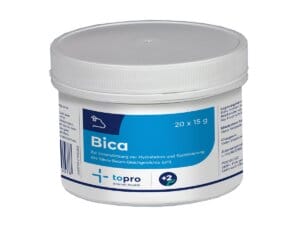 Topro Bica Bolus für Kälber, entwickelt zur Wiederherstellung der Flüssigkeitsbalance und Reduzierung der Übersäuerung. Enthält Natriumbikarbonat zur Neutralisierung von Säuren. In praktischer Bolusform verpackt.