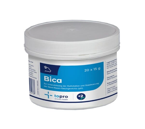 Topro Bica Bolus für Kälber, entwickelt zur Wiederherstellung der Flüssigkeitsbalance und Reduzierung der Übersäuerung. Enthält Natriumbikarbonat zur Neutralisierung von Säuren. In praktischer Bolusform verpackt.