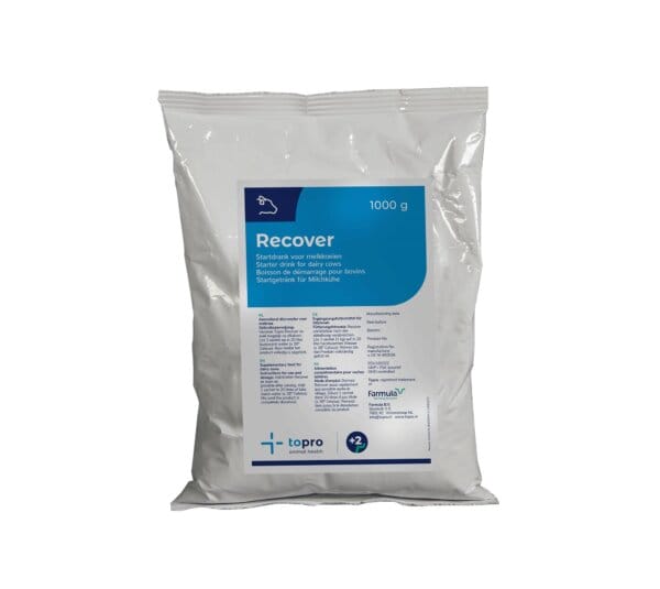 Topro Recover - Unterstützt die Genesung nach der Geburt mit wichtigen Vitaminen, Antioxidantien und Melonengeschmack zur Verbesserung der Aufnahme. Optimale Dosierung in 20 Liter warmem Wasser aufgelöst, reduziert das Risiko von Lebmagenverdrehungen. Praktische Portionierung für eine präzise Anwendung.