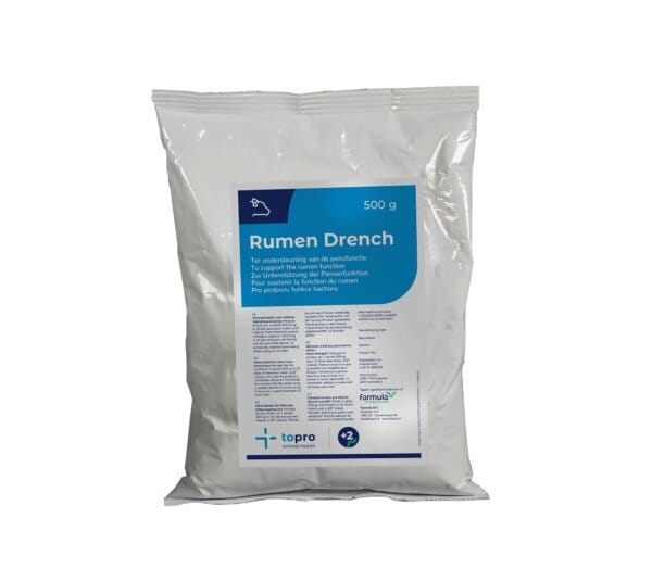 Topro Rumen Drench – Ergänzungsfuttermittel zur oralen Verabreichung von Flüssigkeit, zur Unterstützung der Pansen- und Leberfunktion und zur Verringerung des Dehydrierungsrisikos bei Milchkühen.