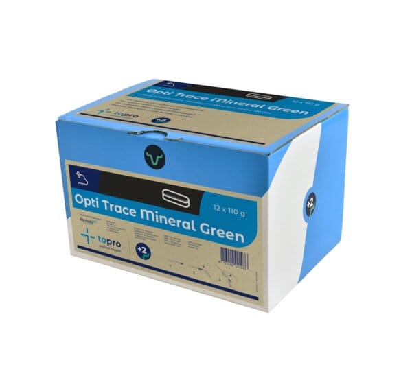 Topro Opti Trace Mineral Green Bolus für Bio-Jung- und Milchkühe ab 200 kg – Mineraldiätfuttermittel mit Jod, Kobalt, Kupfer, Zink, Mangan und Selen zur Unterstützung von Fruchtbarkeit, Wachstum und Widerstandskraft über 6 Monate.