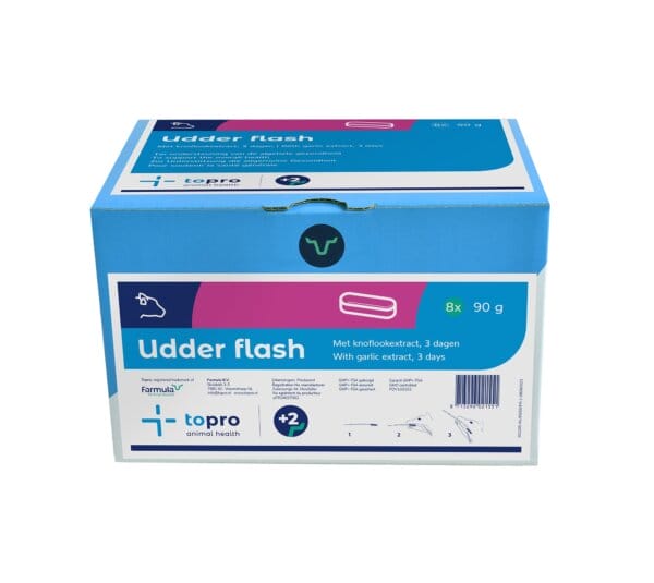 Topro Udder Flash Bolus – Ergänzungsfuttermittel mit natürlichen Pflanzenextrakten aus Knoblauch zur Unterstützung der Gesundheit von Milchkühen und Reduzierung der Zellzahl, mit einer Wirkungsdauer von 3 Tagen.