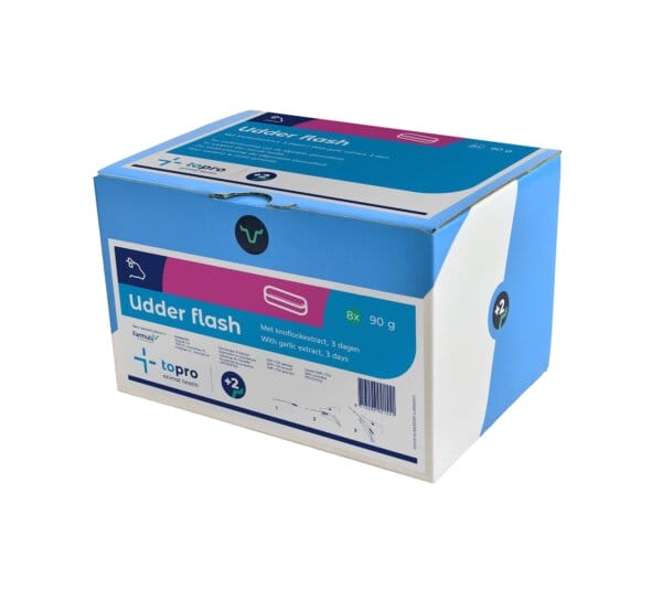 Topro Udder Flash Bolus – Ergänzungsfuttermittel mit natürlichen Pflanzenextrakten aus Knoblauch zur Unterstützung der Gesundheit von Milchkühen und Reduzierung der Zellzahl, mit einer Wirkungsdauer von 3 Tagen.